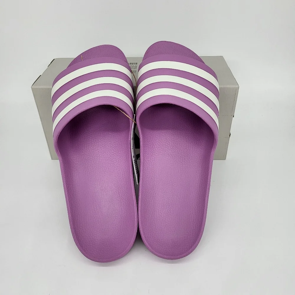 adidas Adilette Aqua Slides Preloved Purple Off White Grey Two Women's Size 11 - Picture 5 of 7